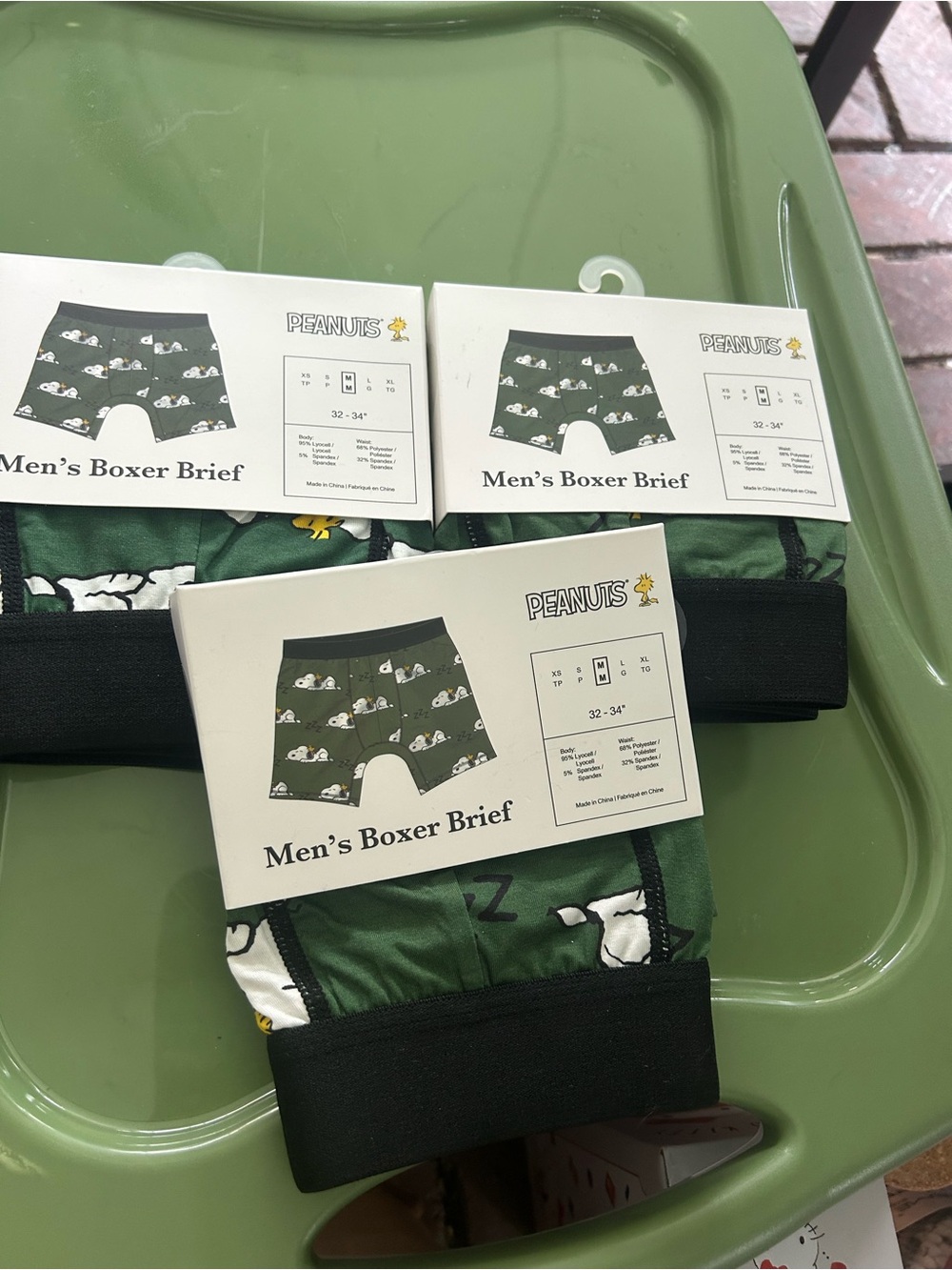 Peanuts Green Men’s Boxer Briefs with Snoopy Print